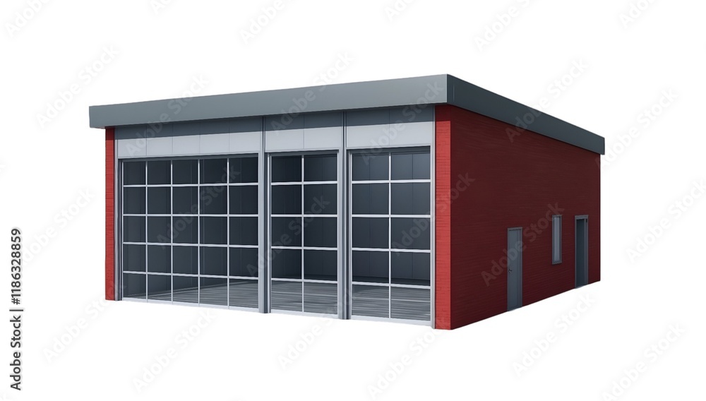 Modern Red Brick Garage with Large Glass Doors Modern Red Brick Garage with Large Glass Doors
