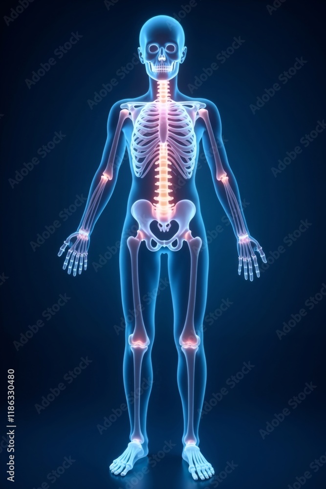 A digital illustration of a human skeleton with highlighted bones in vibrant colors, showcasing the anatomical structure in a modern, artistic style. A digital illustration of a human skeleton with highlighted bones in vibrant colors, showcasing the anatomical structure in a modern, artistic style.
