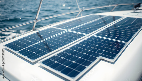 Wallpaper Mural Close-up of solar panels integrated on the deck of a boat. On board energy generation as an additional power supply for yachts and hybrid or electric ships, magazine photoshoot, with white tones Torontodigital.ca