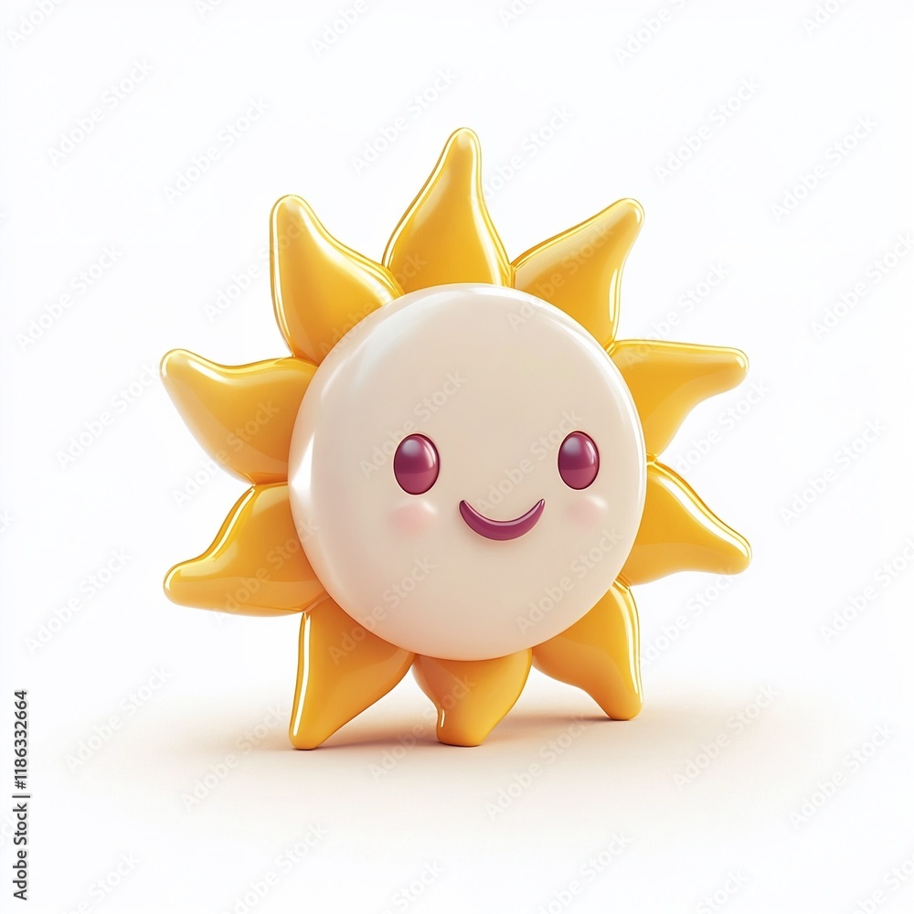Cute smiling sun figurine with yellow rays on white Cute smiling sun figurine with yellow rays on white