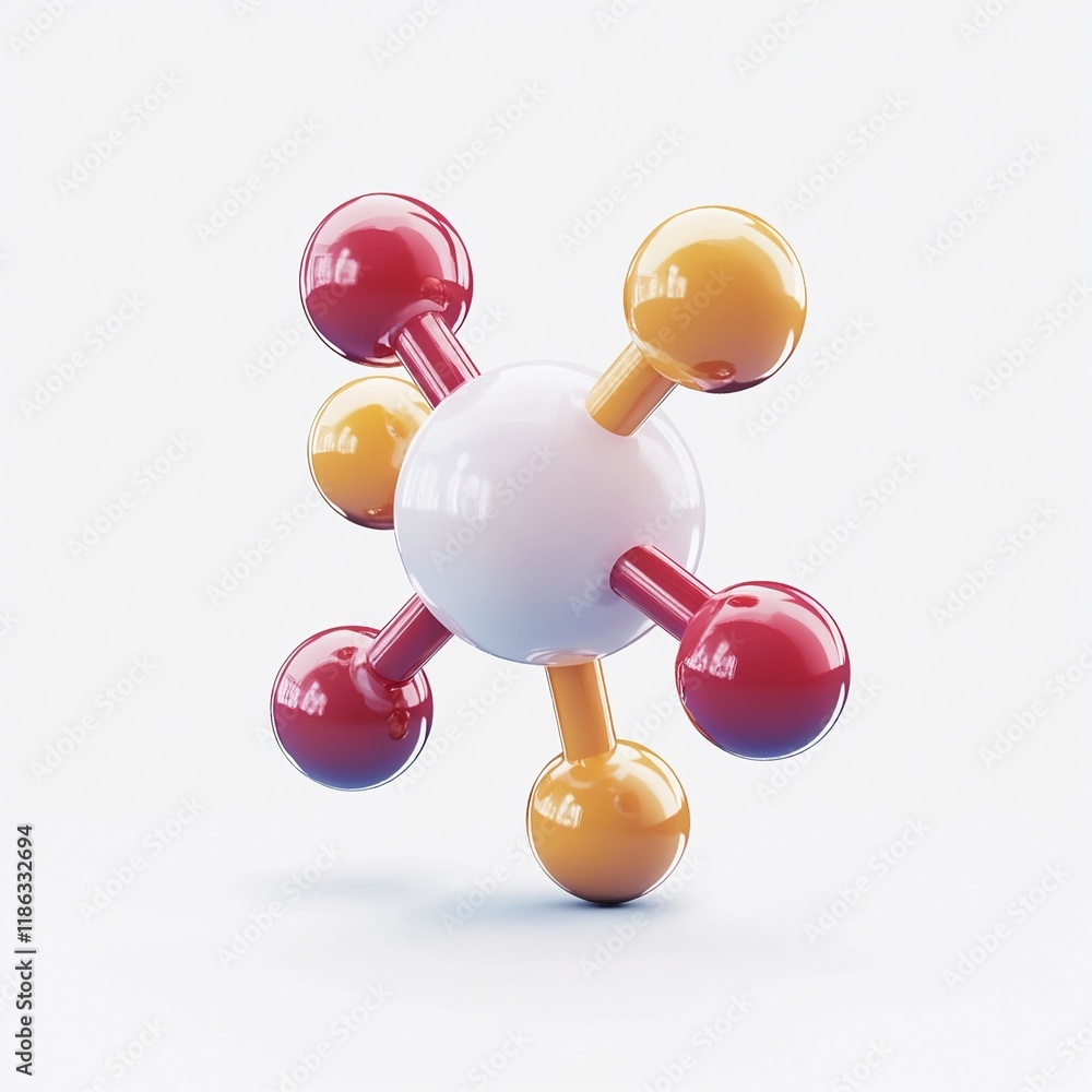 Glossy molecular structure figurine with red and yellow spheres Glossy molecular structure figurine with red and yellow spheres