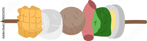 Vegetable and meat satay clipart drawing 