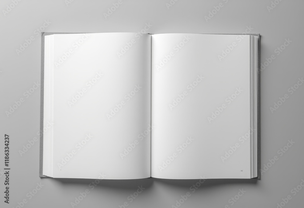 Open blank book on a gray background. Open blank book on a gray background.