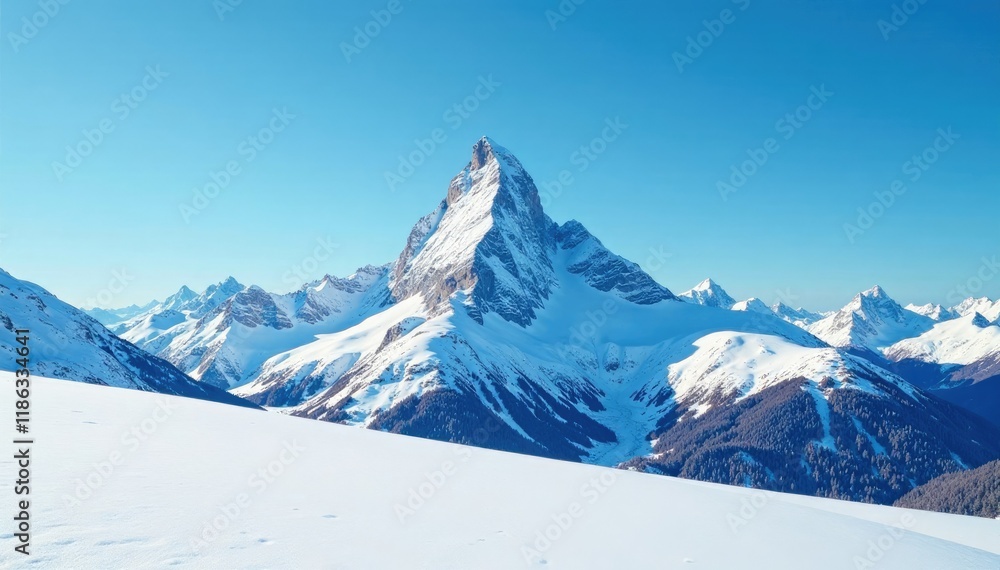 Obraz premium snow capped mountain against clear blue sky landscape, serene, winter