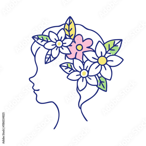 flowers in hair vector icon, women’s day vector illustration - simple illustration of flowers in hair perfect for logos, and holidays -themed designs.