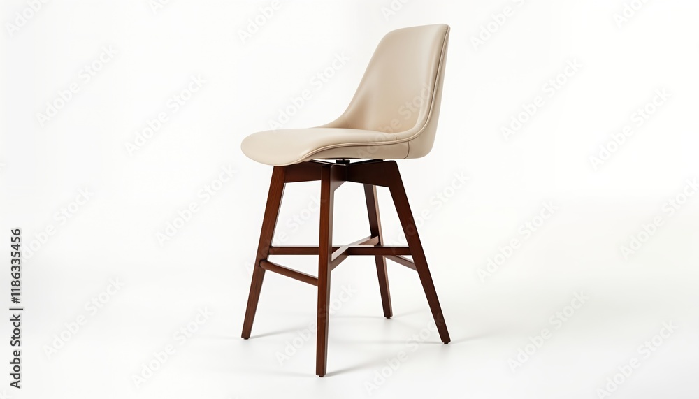 Stylish modern bar stool with upholstered beige seat, wooden legs. High-quality furniture design. Ideal for cafes pubs homes. Contemporary minimalist decor. Comfortable seating for eateries. Elegant, Stylish modern bar stool with upholstered beige seat, wooden legs. High-quality furniture design. Ideal for cafes pubs homes. Contemporary minimalist decor. Comfortable seating for eateries. Elegant,