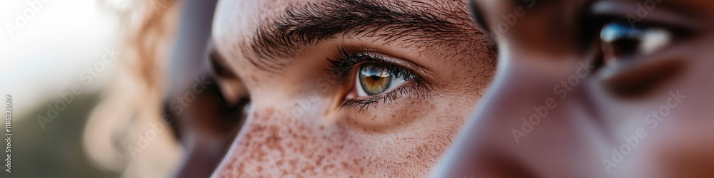 Obraz premium Close-up View of Three Individuals' Eyes and Faces