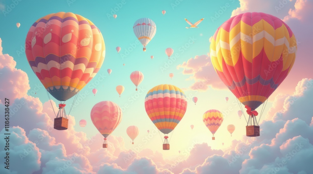 Fototapeta premium Vibrant Oversized Hot Air Balloons in a Dreamlike Sky