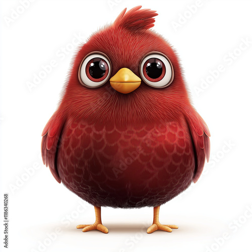 Red partridge clipart with a three-dimensional, cartoonish look. The bird has warm reddish-brown feathers, big sparkling eyes, a small round body, and a cheerful expression