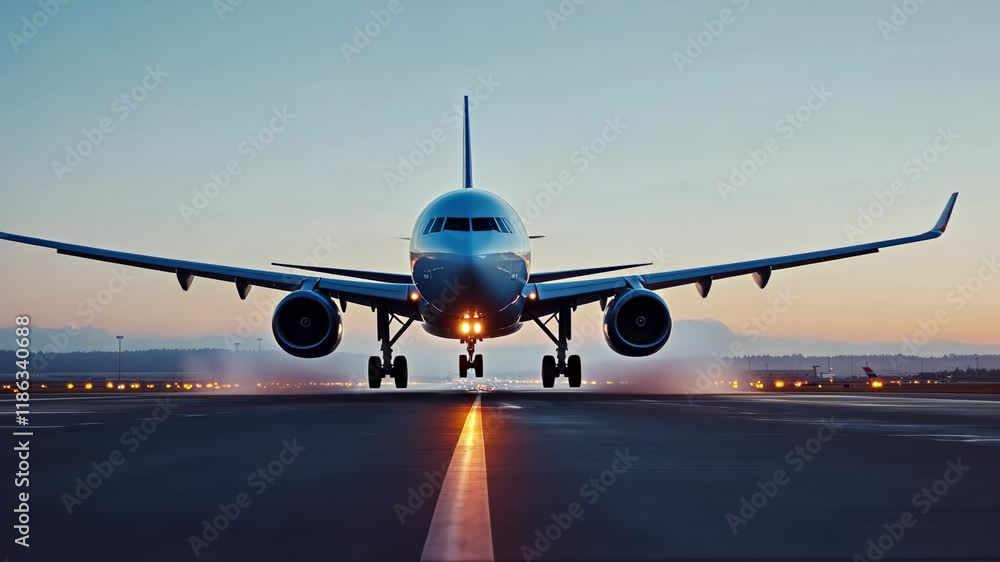 Airplane Landing at Dawn: A Majestic Arrival Airplane Landing at Dawn: A Majestic Arrival