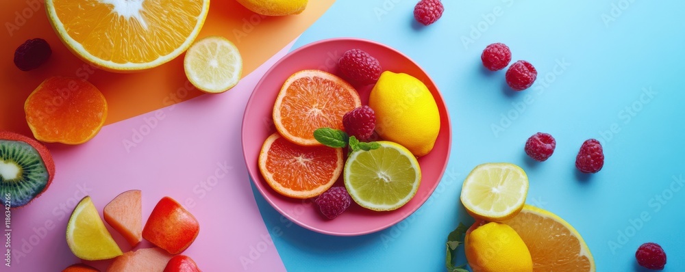 Flat lay of healthy breakfast options with fresh fruit and yogurt, vibrant food photography, nutritious lifestyle. Flat lay of healthy breakfast options with fresh fruit and yogurt, vibrant food photography, nutritious lifestyle.