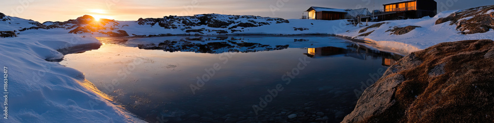 Fototapeta premium Arctic Building Reflection at Sunset