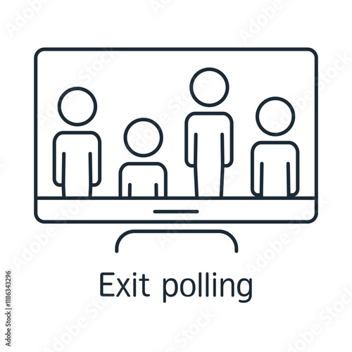Exit poll results on  screen. Pre election rating, poll. Candidate popularity. Vector linear icon illustration isolated on white background.