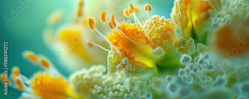 flower, macro, colorful, nature, bright, petals, artistic close up of a vibrant flower with yellow and green hues, showcasing intricate details and textures against a soft focus