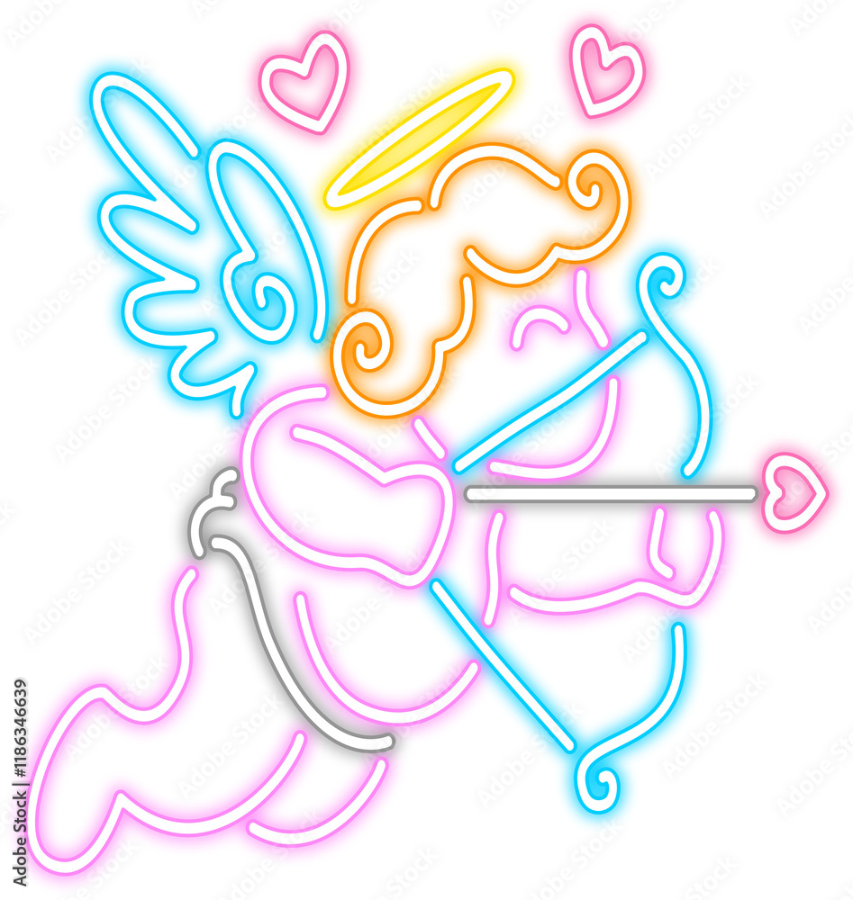 Neon glow cupid cartoon icon illustration Neon glow cupid cartoon icon illustration
