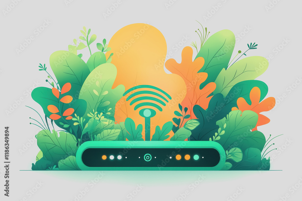 Fototapeta premium Green wi-fi signal icon representing wireless connectivity with bright green color for technology and communication in modern digital world with abstract background and design elements