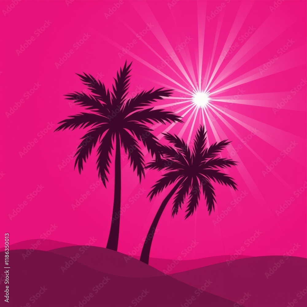 Obraz premium Tropical Silhouette on a Radiant Pink Background
