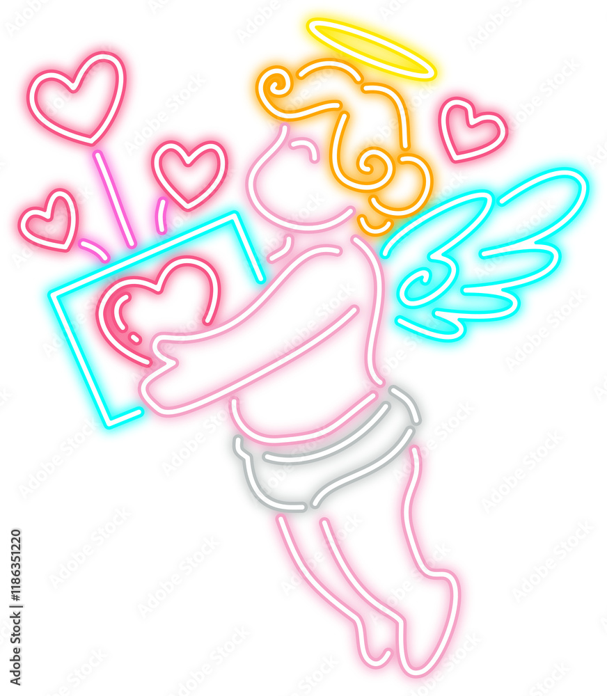 Neon glow cupid cartoon icon illustration Neon glow cupid cartoon icon illustration