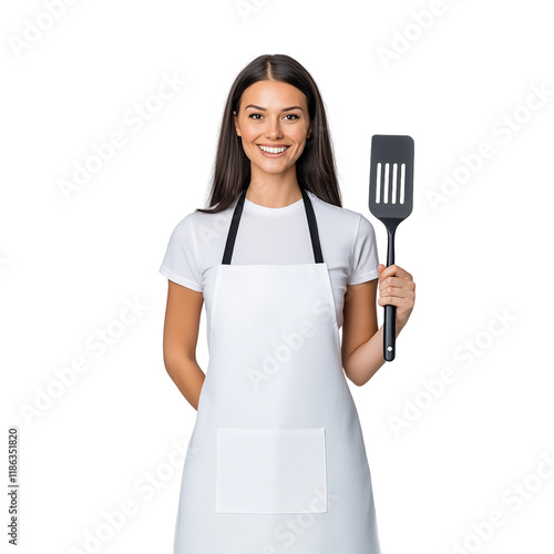 female chef holding a pan photo