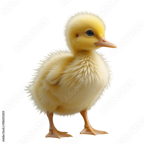 Fluffy Yellow Duckling: A Charming Realistic Portrait isolated on transparent background Generative Ai. photo