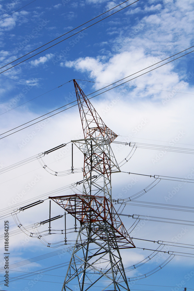 Tall tower aligning the electric cables Tall tower aligning the electric cables