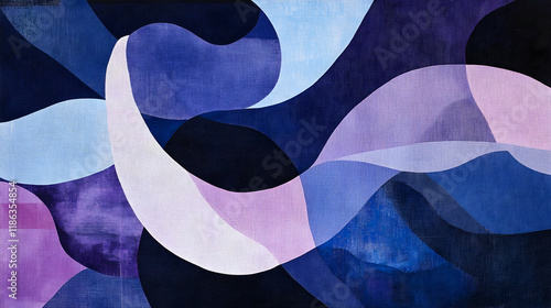 Abstract layout of soft lavender curves over a dark navy background, creating a serene and artistic balance