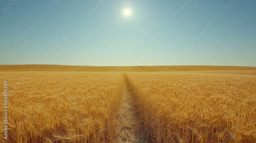 Obraz premium Sunny path through golden wheat field.