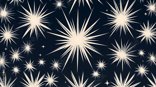 Bright silver starbursts radiating across a gradient midnight blue and black background