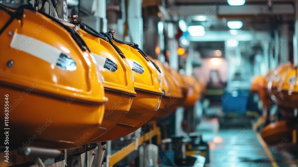 Lifeboats in a Hallway on a Ship Lifeboats in a Hallway on a Ship