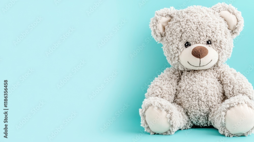 Playful teddy bear on soft blue background toy photography cozy home environment adorable viewpoint Playful teddy bear on soft blue background toy photography cozy home environment adorable viewpoint