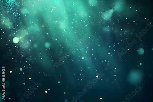 Oceanic teal particles glistening against a deep sea green background with hints of sunlight streaming through