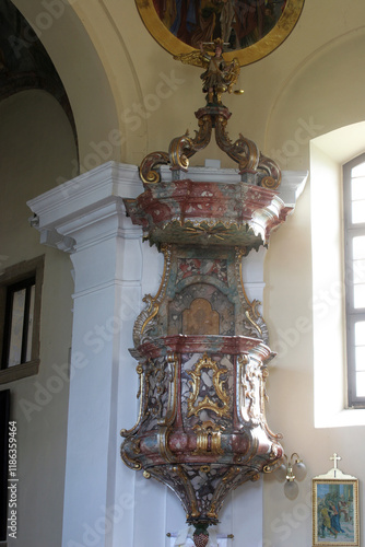 Pulpit in the Church of All Saints in Sesvete, Croatia photo