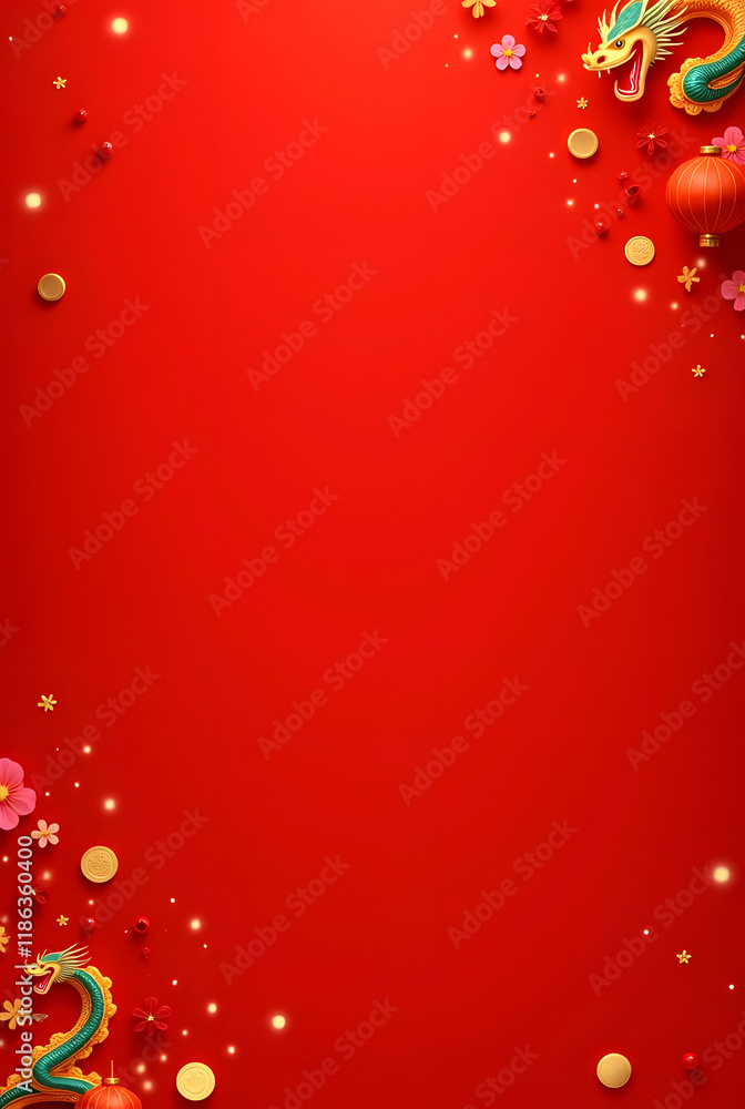 Red Chinses new year background with bubbles and decorative coin gold for a festive card design Red Chinses new year background with bubbles and decorative coin gold for a festive card design