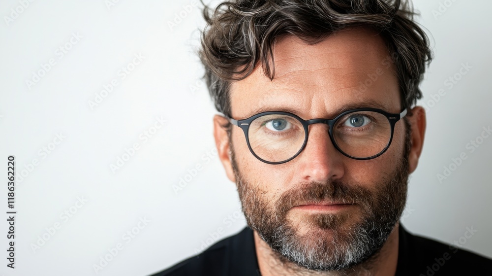 Caucasian male adult with glasses and beard Caucasian male adult with glasses and beard