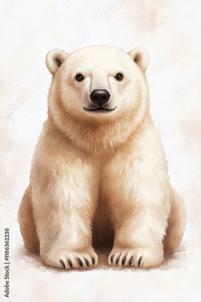 International Polar Bear Day Cute sitting polar bear illustration with soft fur and gentle expression International Polar Bear Day Cute sitting polar bear illustration with soft fur and gentle expression