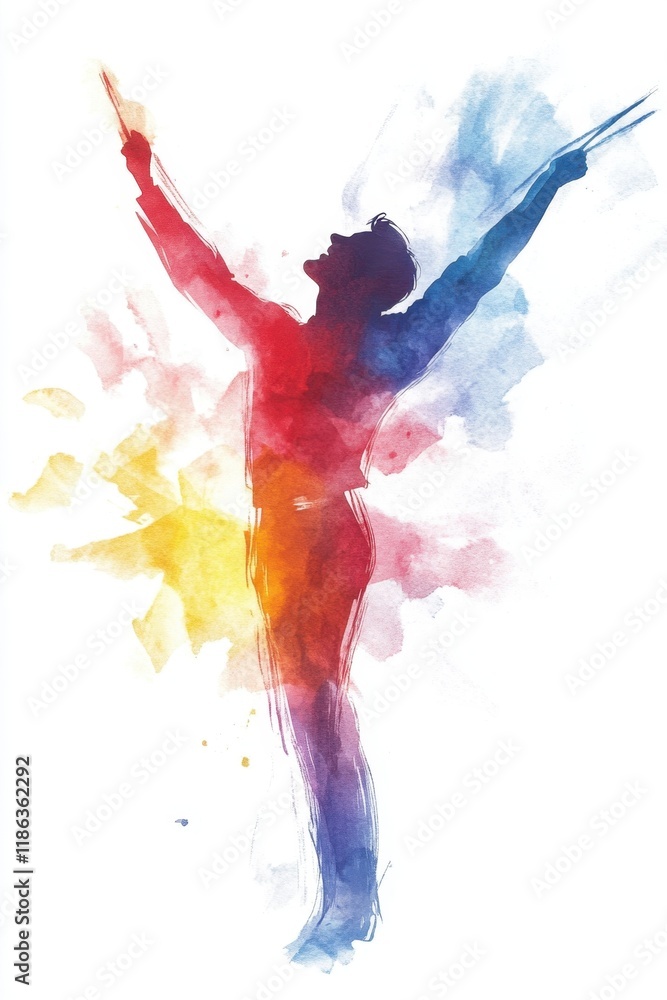 Obraz premium International Sword Swallowers Day Colorful silhouette of a young male conductor with artistic paint splash