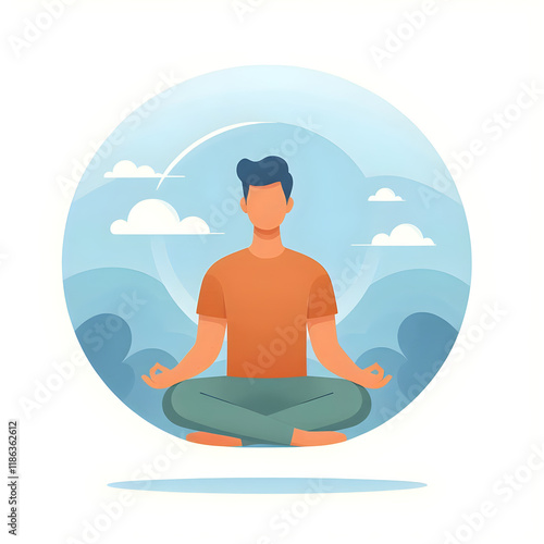 Wallpaper Mural Male practicing lotus meditation, peaceful sky backdrop highlighting mental wellness and tranquil moment of mindful relaxation Torontodigital.ca