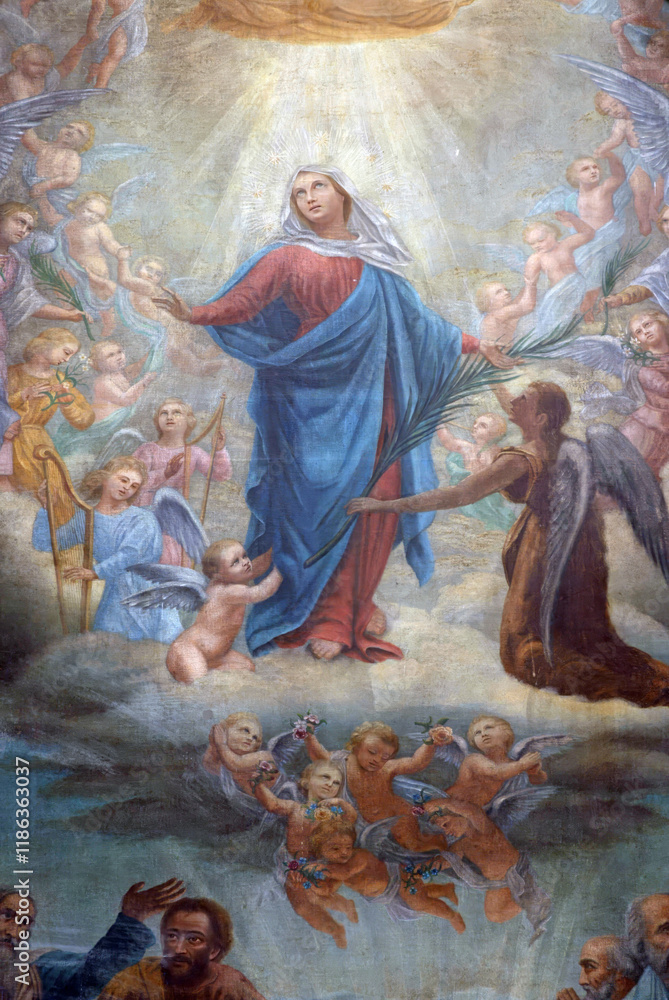 Assumption of Mary, painting in the church of Assumption of the Virgin Mary in Pag, Croatia