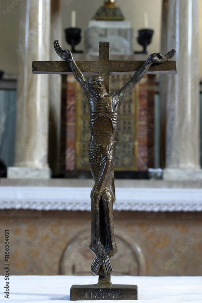 Cross on the main altar in St. Blaise Parish Church, Zagreb, Croatia