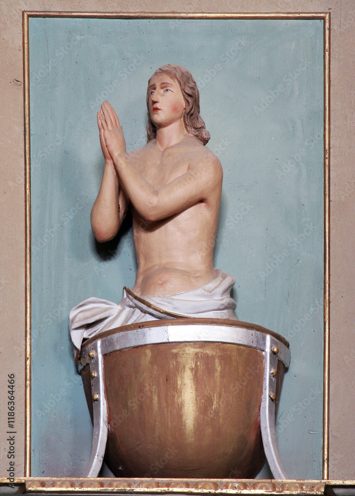 Saint Vitus, statue on the altar of the Holy Trinity in the parish church of St. Catherine of Alexandria in Ribnicki Kunic, Croatia