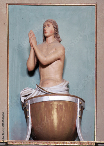 Saint Vitus, statue on the altar of the Holy Trinity in the parish church of St. Catherine of Alexandria in Ribnicki Kunic, Croatia