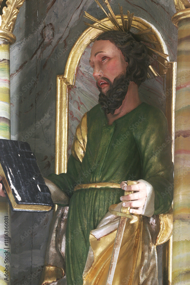 Saint Paul, statue on the main altar in the Church of the Holy Trinity in Visoko, Croatia