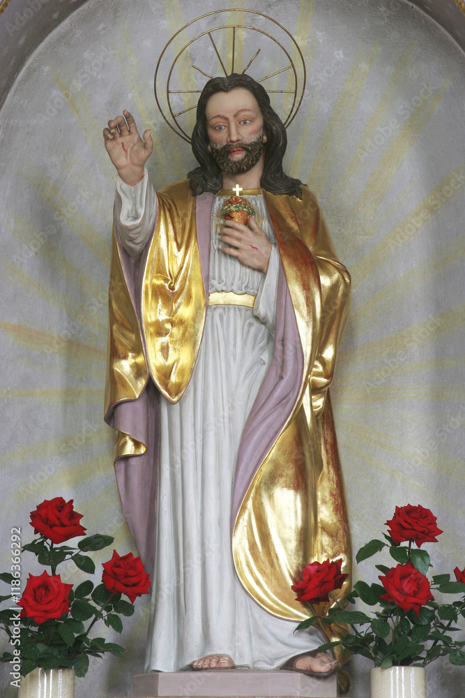 Statue of the Sacred Heart of Jesus on the altar of the Sacred Heart of Jesus in the Church of the Holy Trinity in Visoko, Croatia