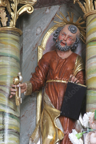 Saint Peter, statue on the main altar in the Church of the Holy Trinity in Visoko, Croatia photo