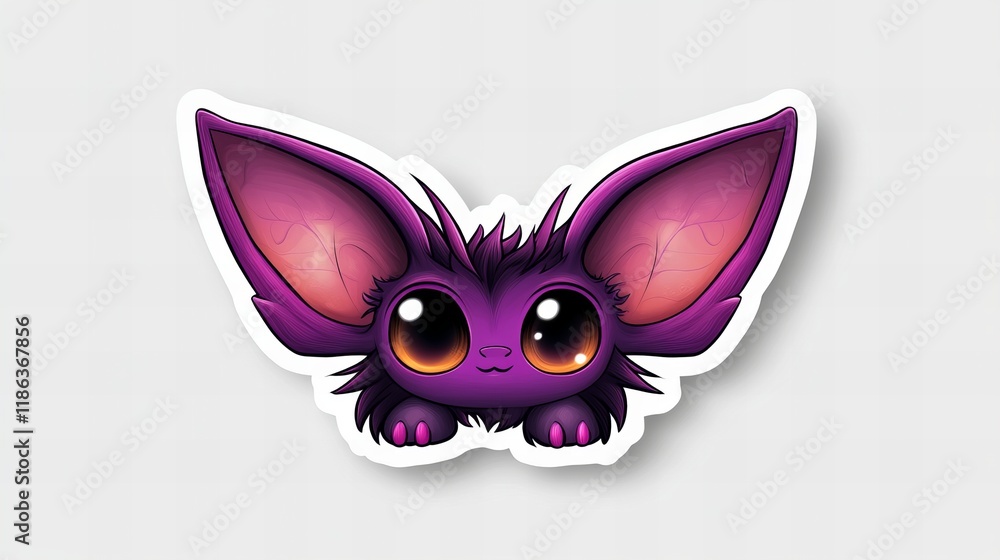 Adorable purple bat-like creature with big eyes peeking from a sticker. Adorable purple bat-like creature with big eyes peeking from a sticker.