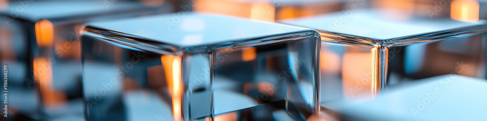 Obraz premium Array of Translucent Glass Cubes with Orange Background Highlights