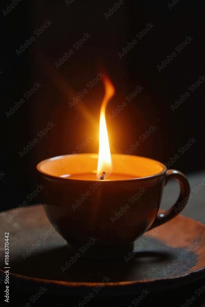 Softly glowing flame illuminates a stunning wooden cup, glowing, intimate Softly glowing flame illuminates a stunning wooden cup, glowing, intimate