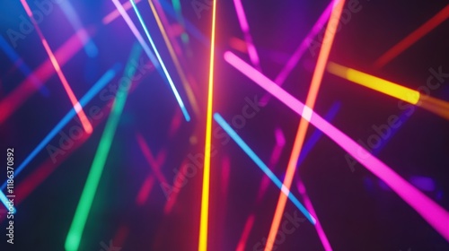 Vibrant Abstract Light Rays in Neon Colors on Dark Background