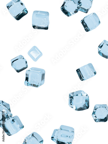 Refreshing ice cubes flying overlay 3d render