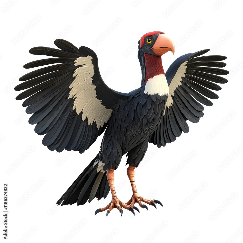 Fototapeta premium 3D Cartoon Icon of an Andean Condor with Wings Spread, Colorful and Stylized Design on transparent background